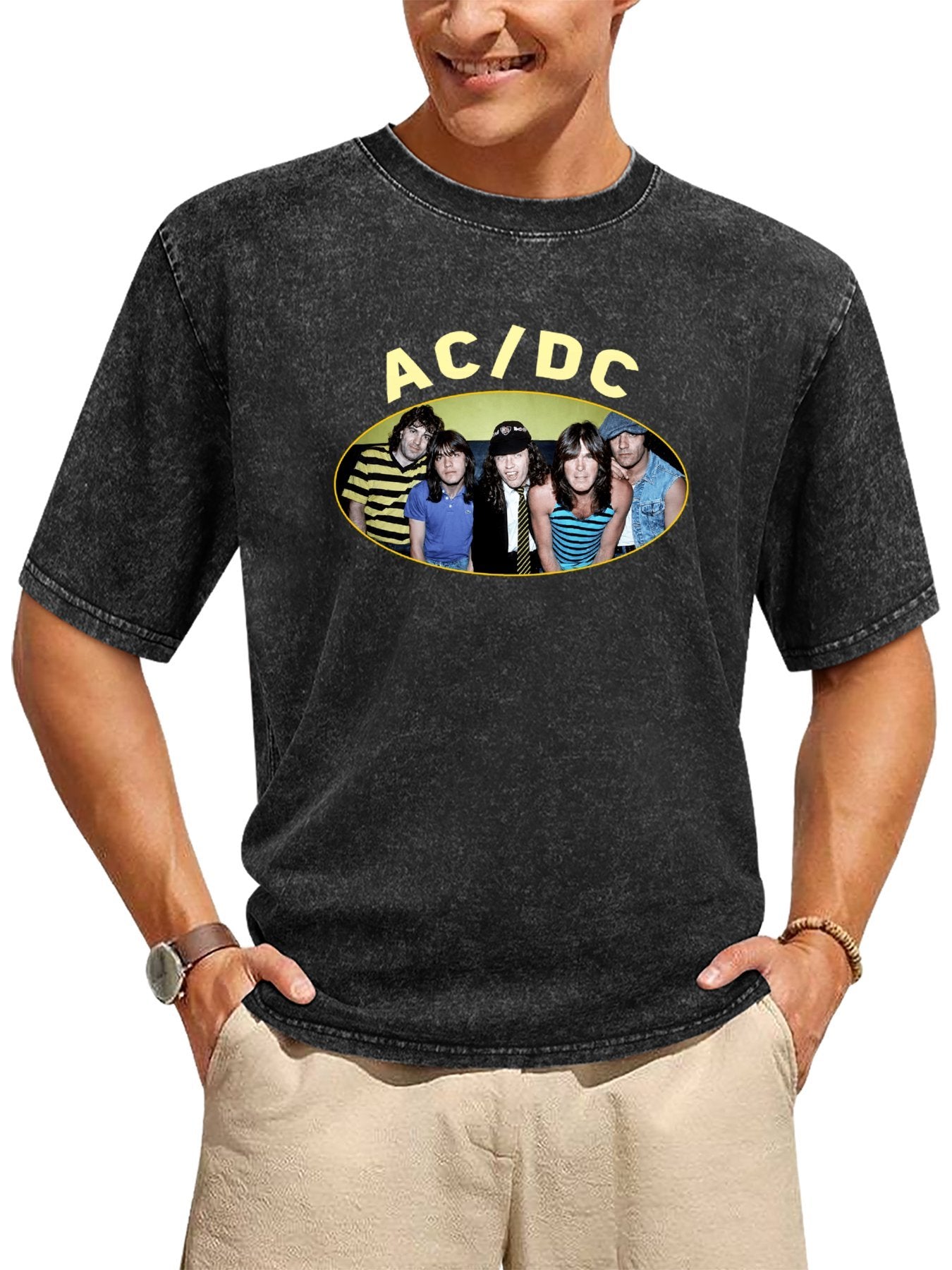 Vintage Washed AC/DC Band Photo Graphic T-Shirt Secondary image