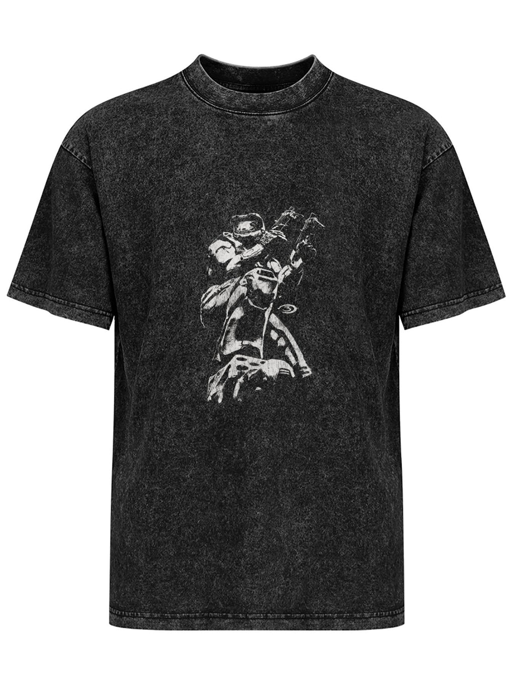 Sci-Fi Armored Soldier Washed Graphic T-Shirt