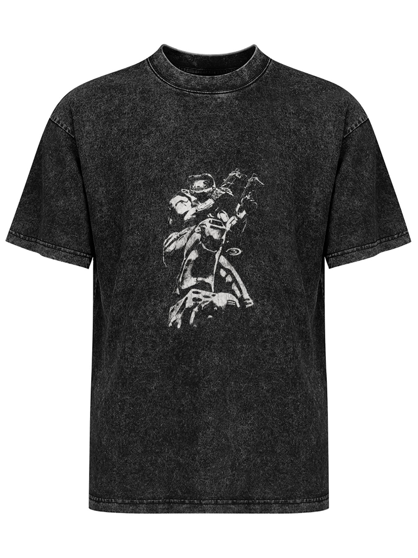 Sci-Fi Armored Soldier Washed Graphic T-Shirt