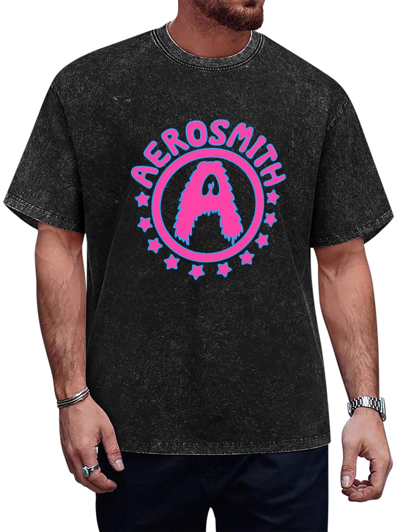 Aerosmith Neon Pink Star Circle Logo Graphic T-Shirt Main image