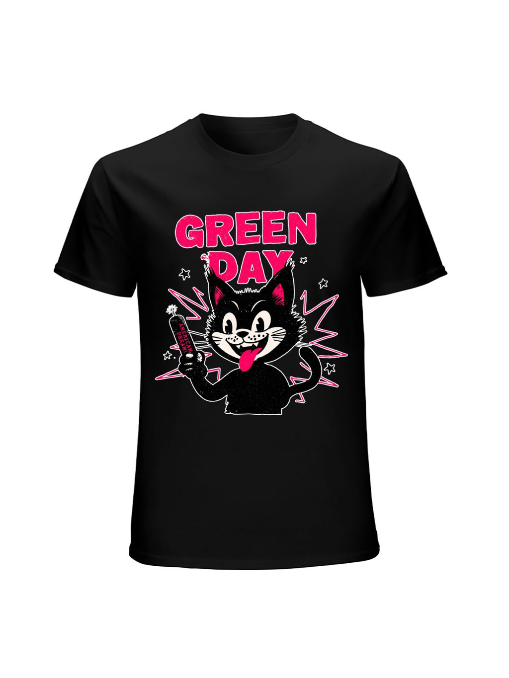 Green Day Cartoon Cat Punk Graphic T-Shirt