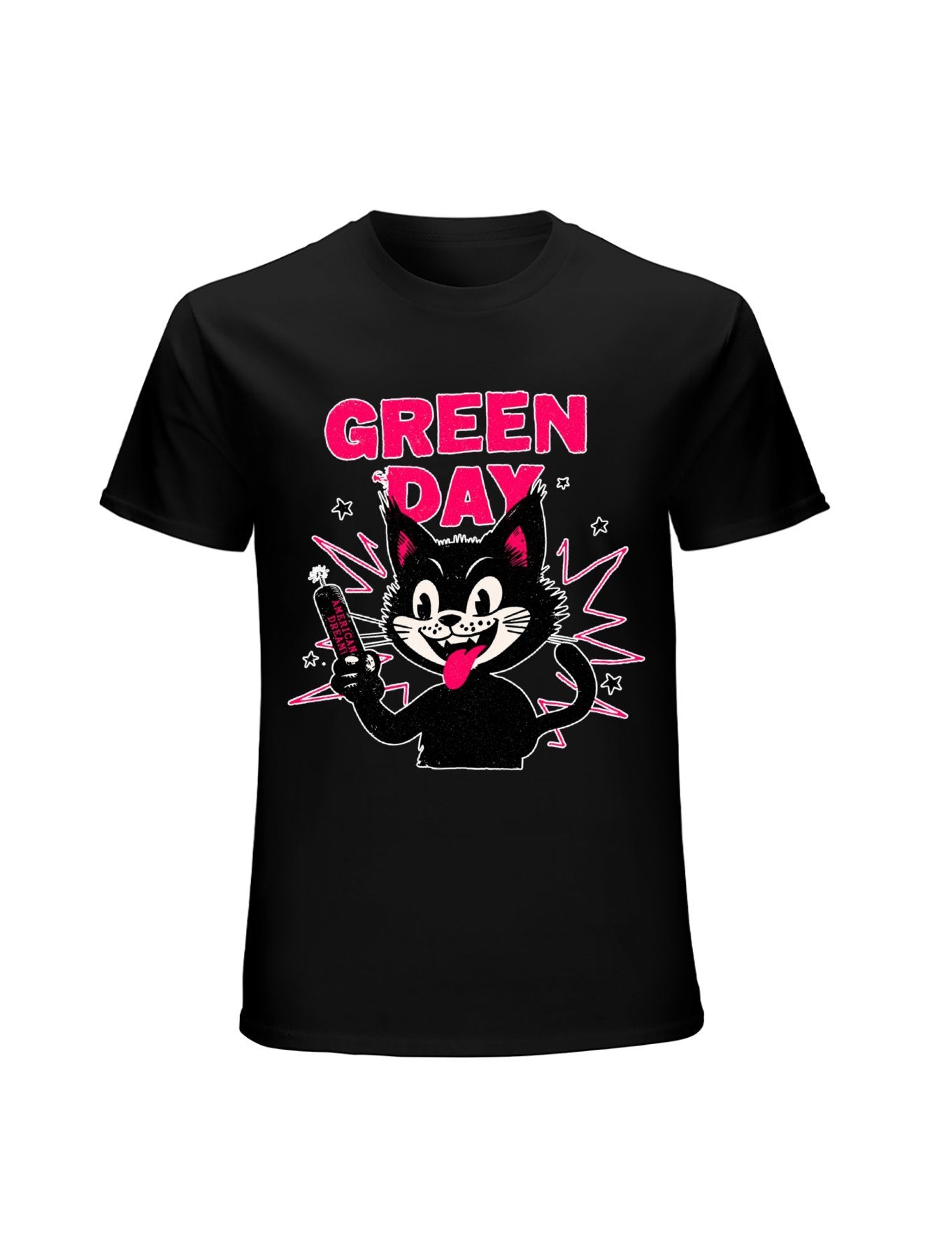 Green Day Cartoon Cat Punk Graphic T-Shirt