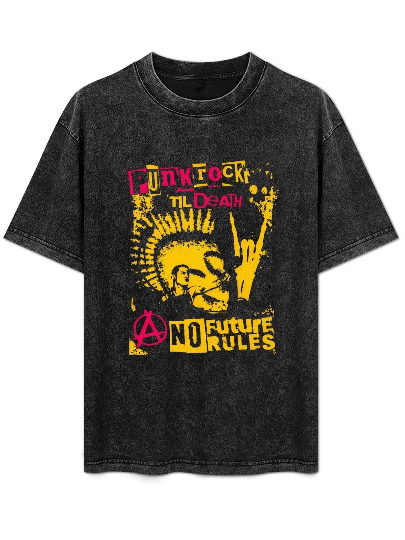 Vintage Washed Punk Rock Till Death Mohawk Skull Graphic T-Shirt
