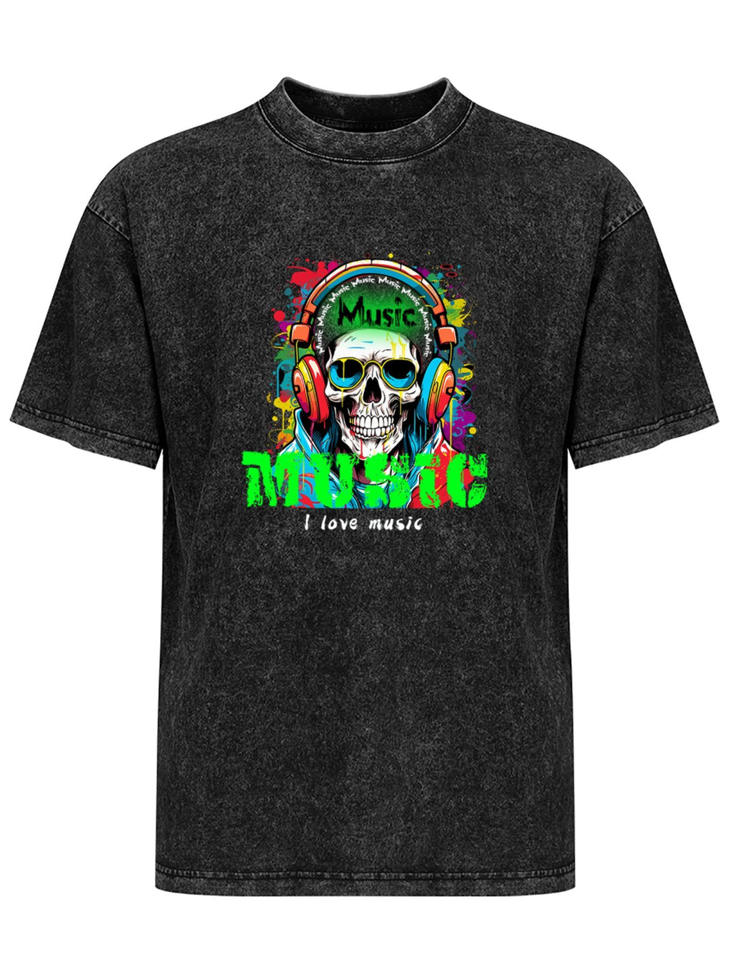 Music Skull Headphones Vintage Washed T-Shirt