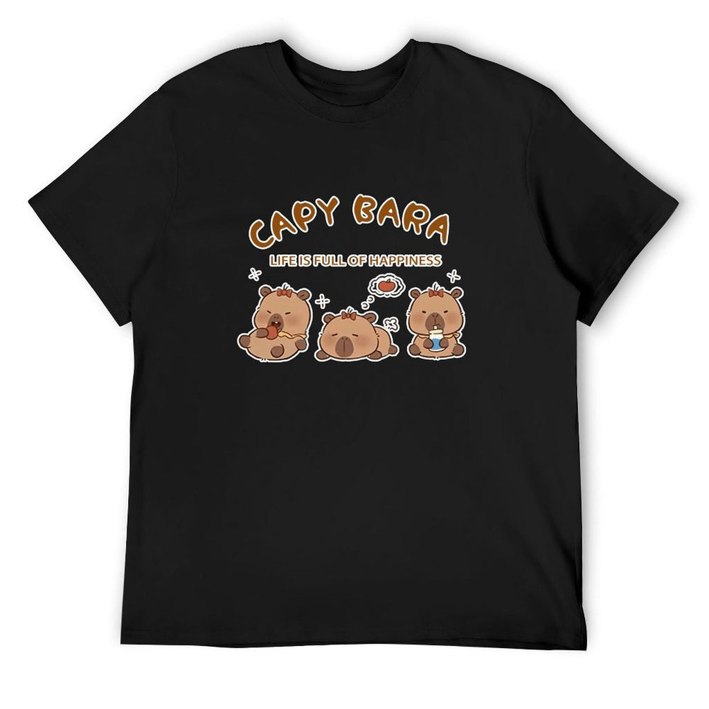 Capy Bara Happiness Graphic Black T-Shirt