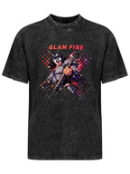 Vintage Washed Glam Fire Guitarist Graphic T-Shirt