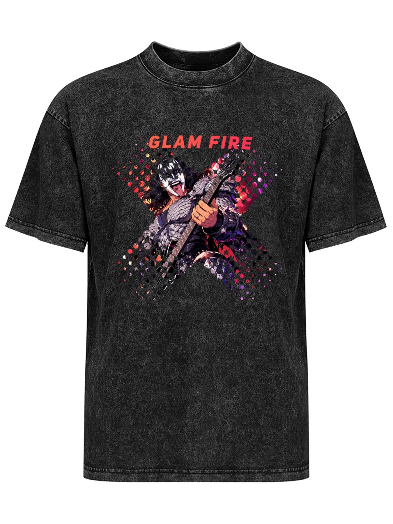 Vintage Washed Glam Fire Guitarist Graphic T-Shirt