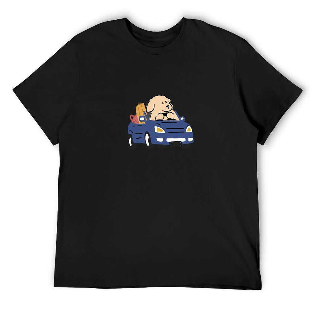 Cartoon Dog Driving Graphic White T-Shirt