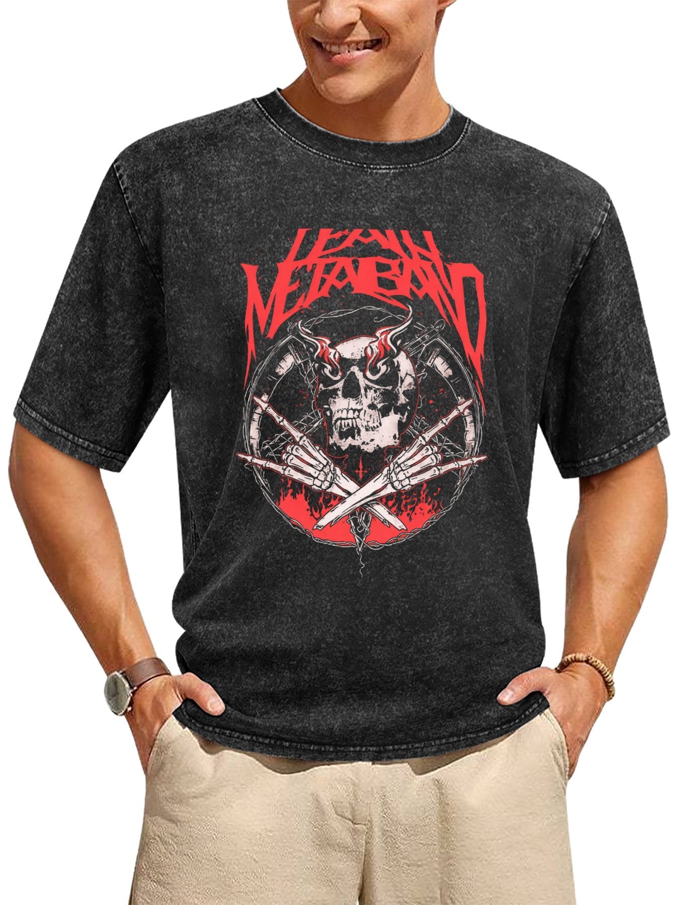 Vintage Washed Iron Maiden Flaming Skull Graphic T-Shirt
