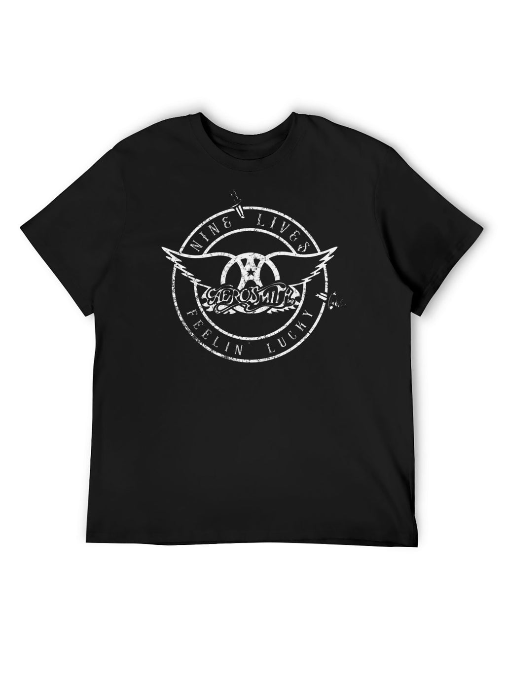 Aerosmith Circle Winged Logo Distressed Rock T-Shirt