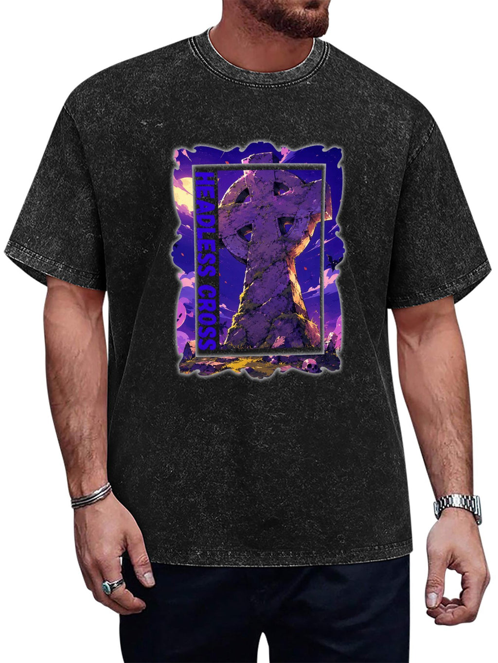 Vintage Washed Headless Cross Graphic T-Shirt