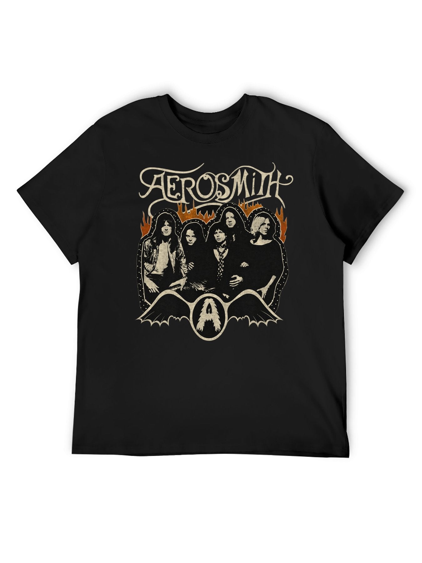 Aerosmith Band Portrait Flame Vintage Graphic T-Shirt