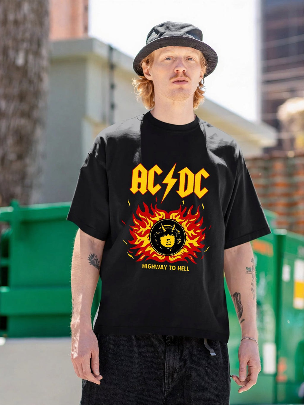 AC/DC Flaming Angus Face Inferno Hard Rock T-Shirt