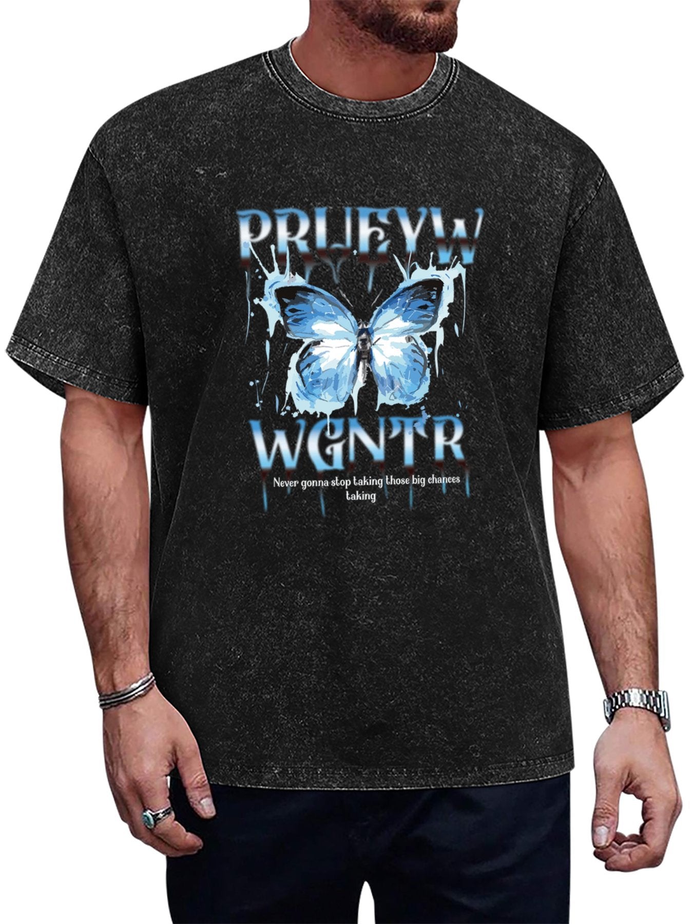 Blue Butterfly Graphic Vintage Washed T-Shirt Main image