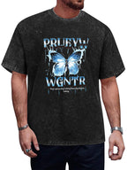 Blue Butterfly Graphic Vintage Washed T-Shirt