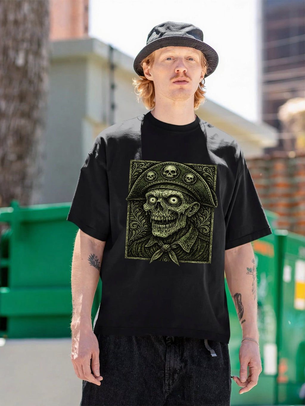 Vintage Pirate Skeleton Horror Graphic T-Shirt