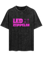 Led Zeppelin Magenta Logo and Symbols Graphic T-Shirt