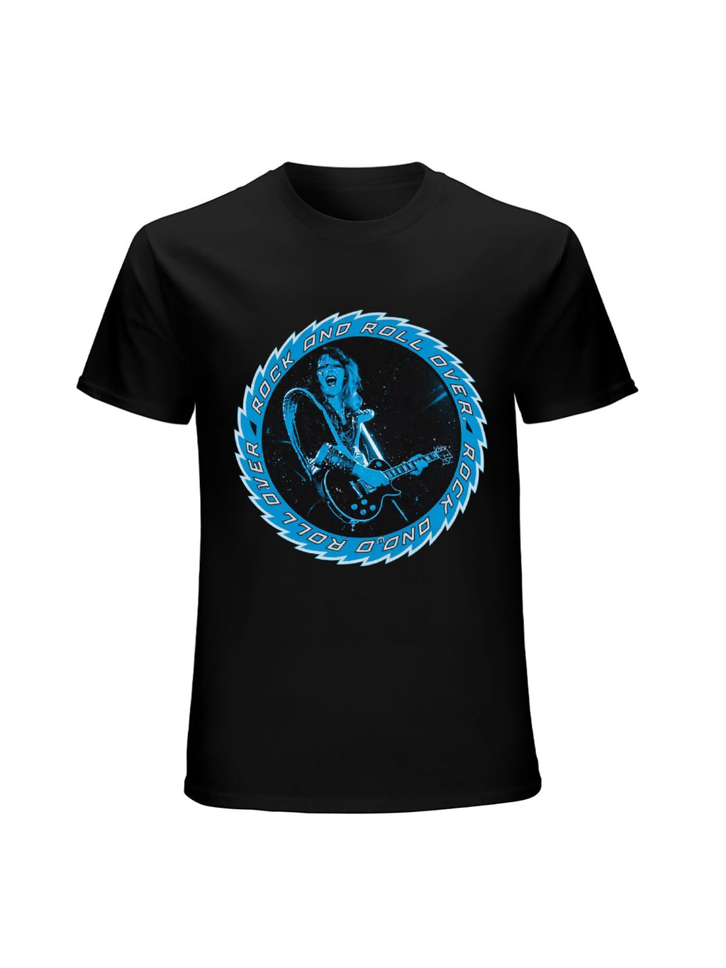 KISS Rock and Roll Over Blue Guitarist Graphic T-Shirt
