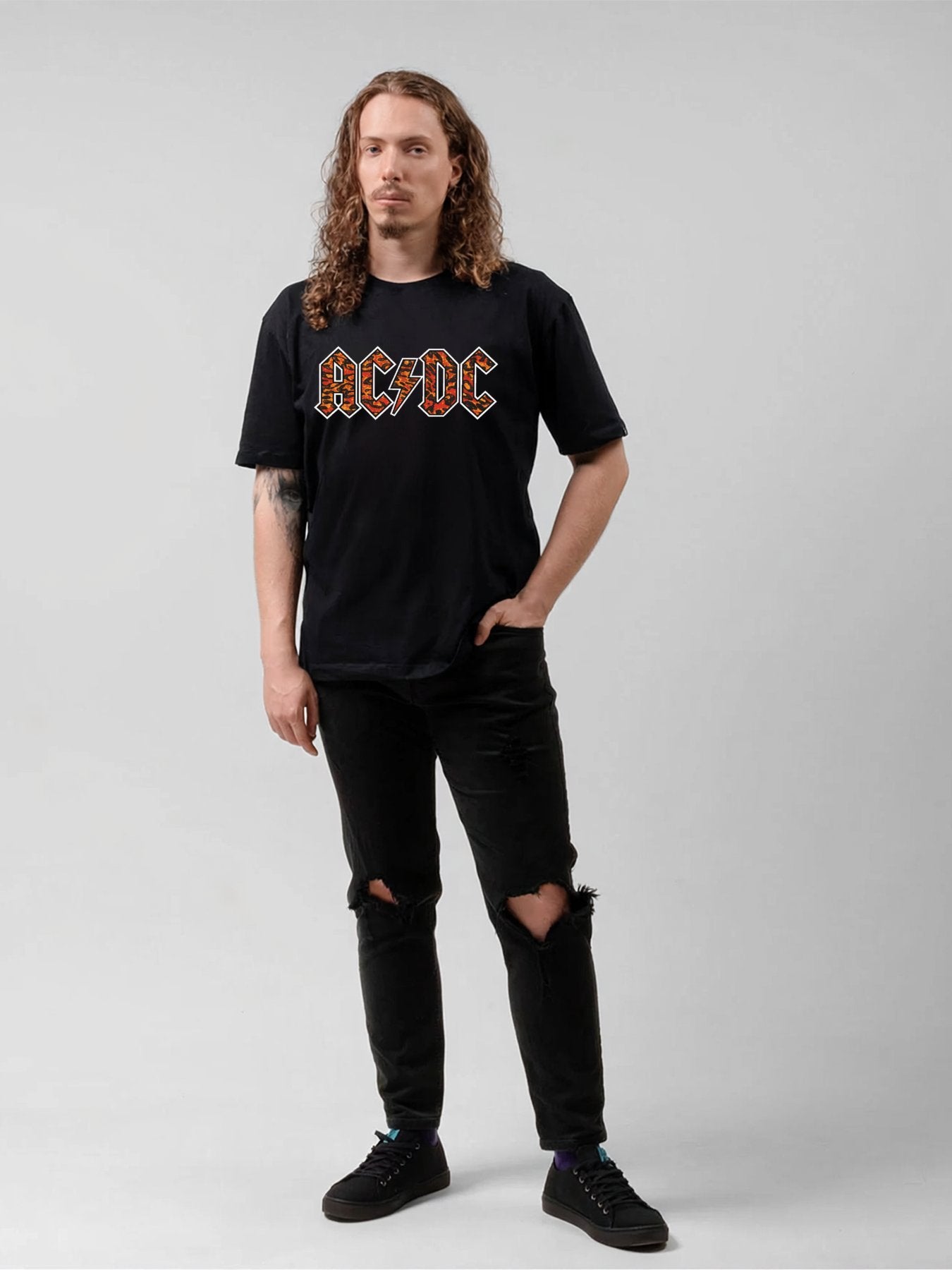 AC/DC Tiger Stripe Logo Vintage Rock T-Shirt