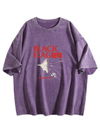 Black Flag Damaged Graphic Washed T-Shirt