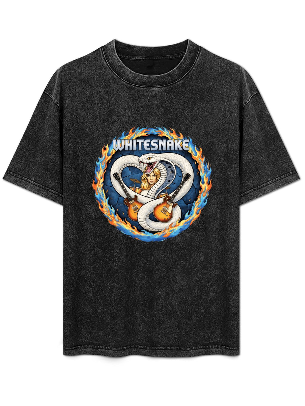 Vintage Washed Whitesnake Fire Ring Graphic T-Shirt