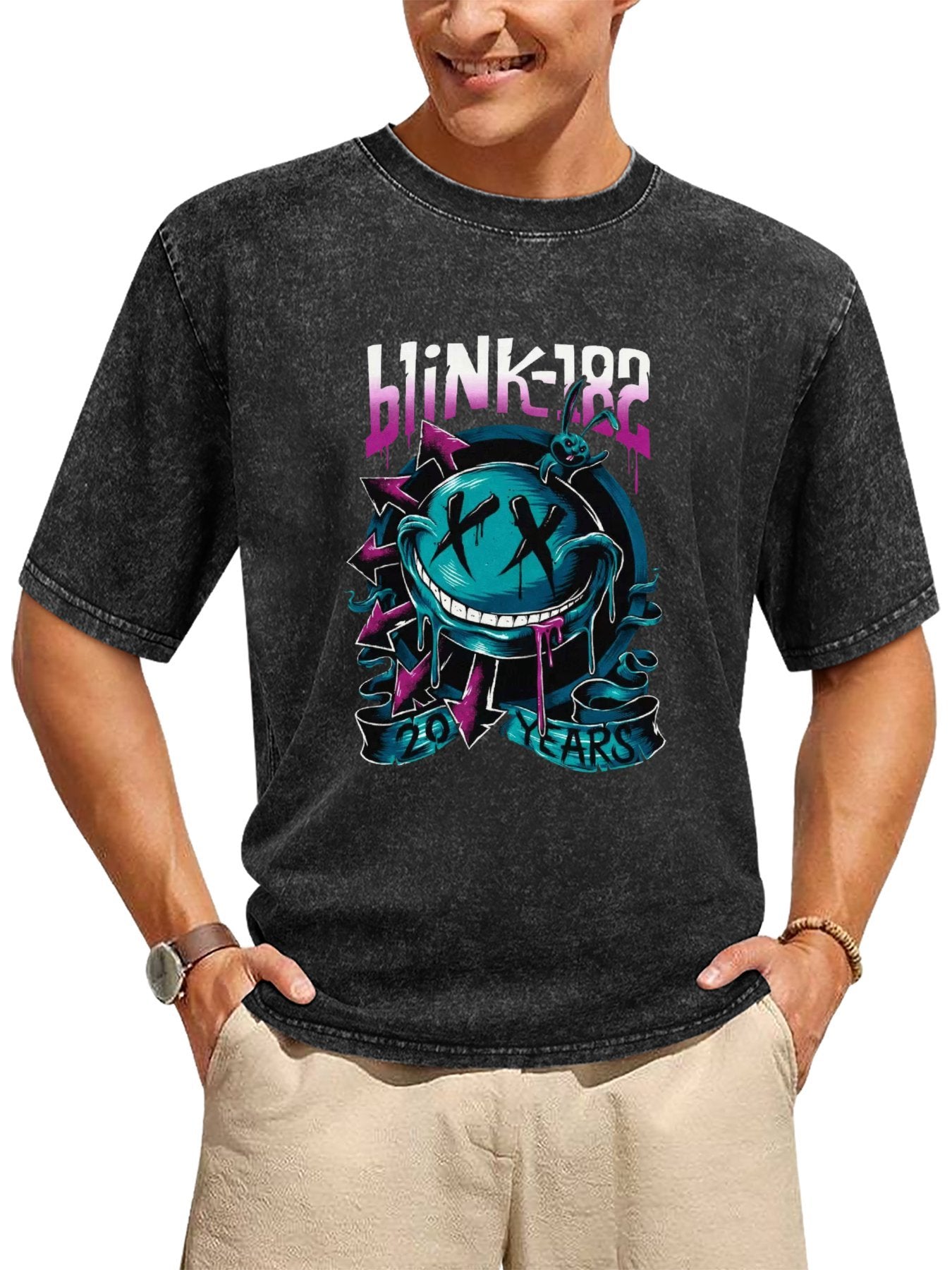 Vintage Washed Blink-182 20 Years Smiley Graphic T-Shirt
