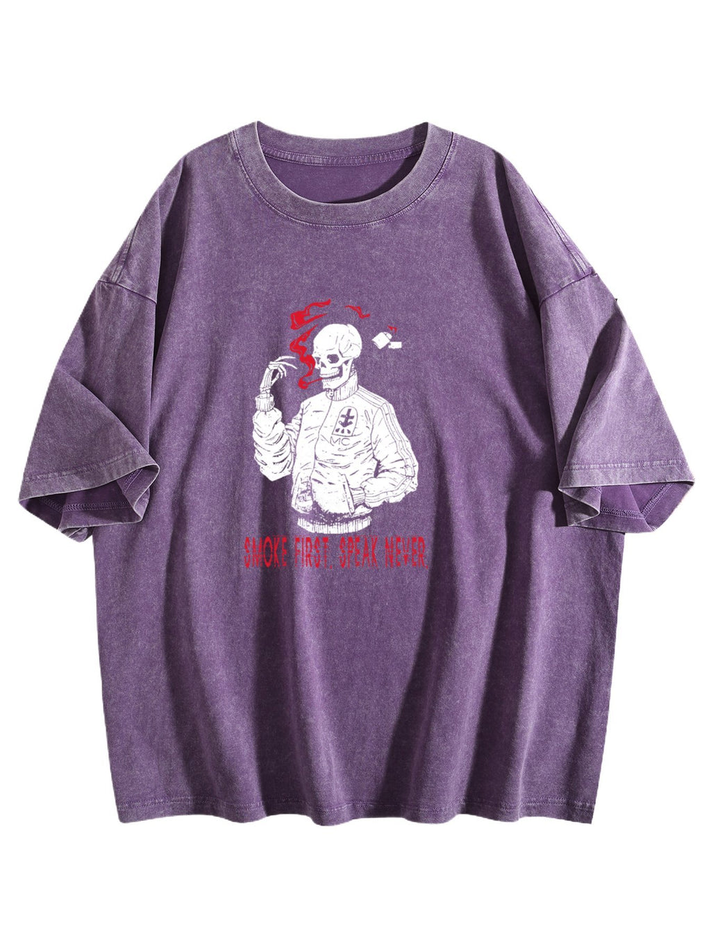 Smoke First Speak Never Skull Graphic Washed T-Shirt