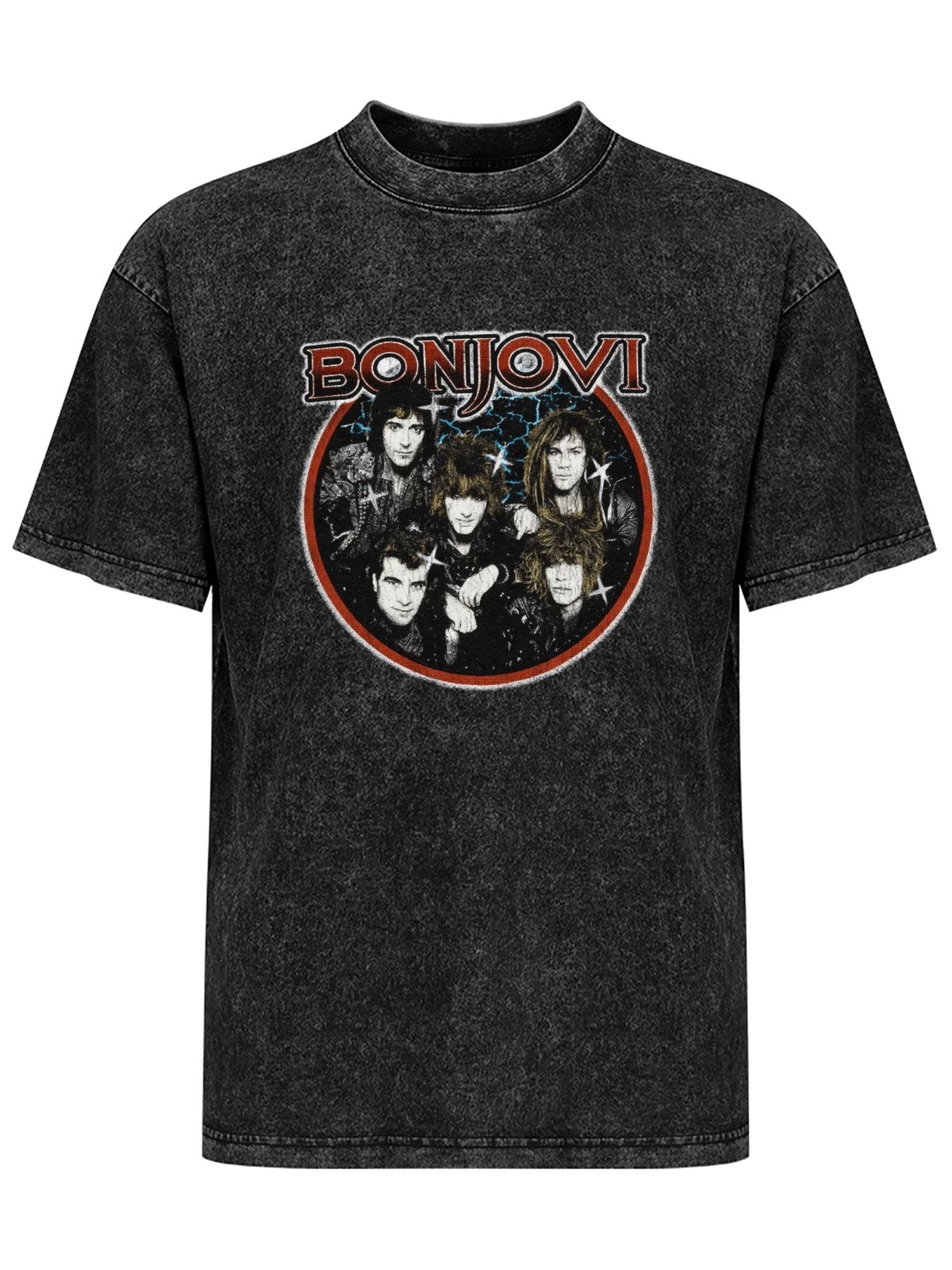 Vintage Washed Bon Jovi Band Portrait Graphic T-Shirt