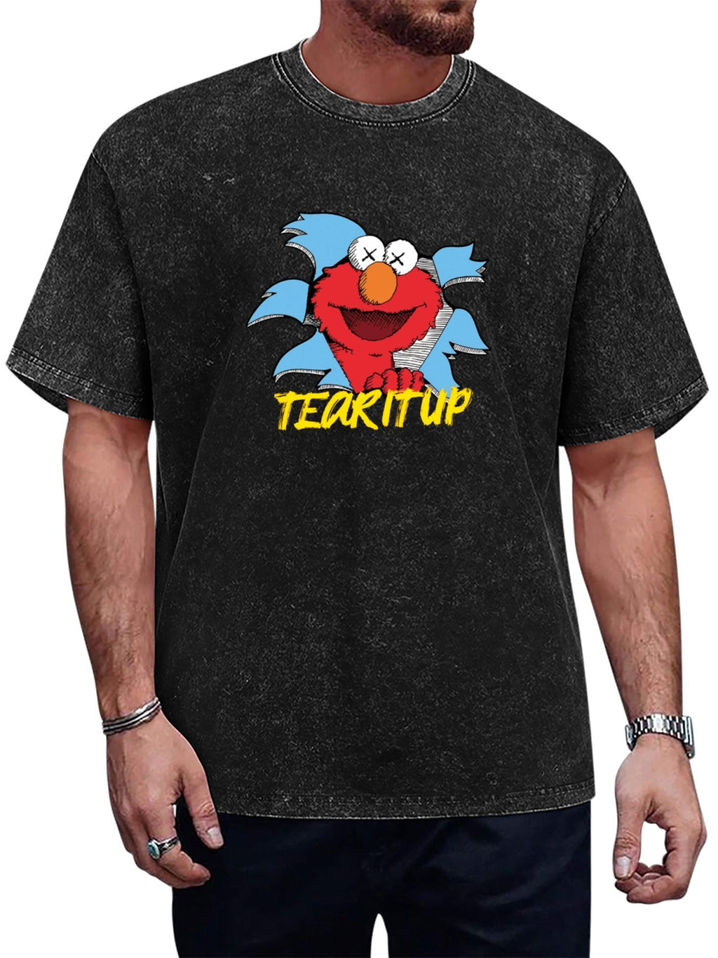 Tear It Up Cartoon Graphic Washed T-Shirt