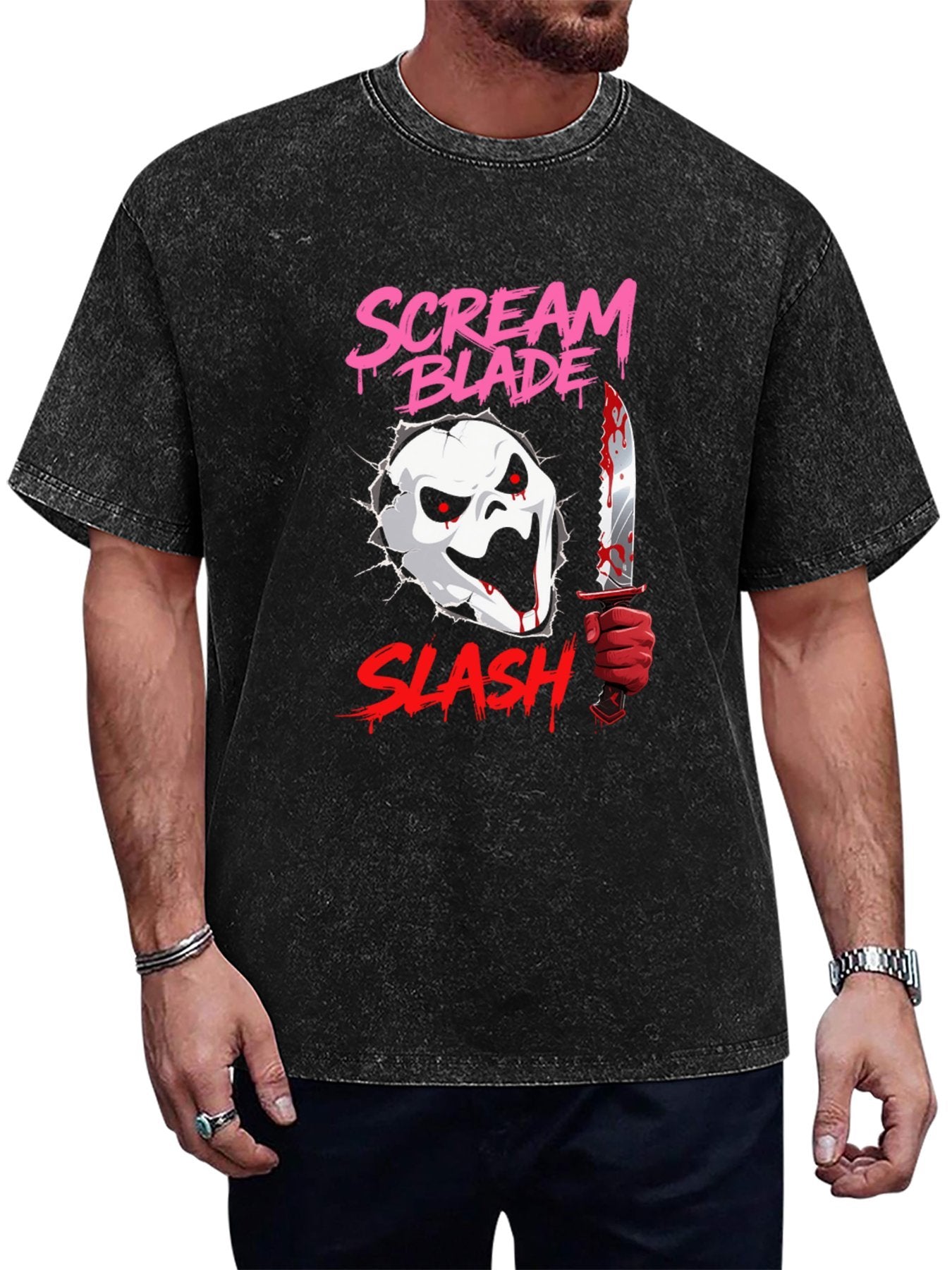 Scream Blade Slash Horror Graphic Washed T-Shirt