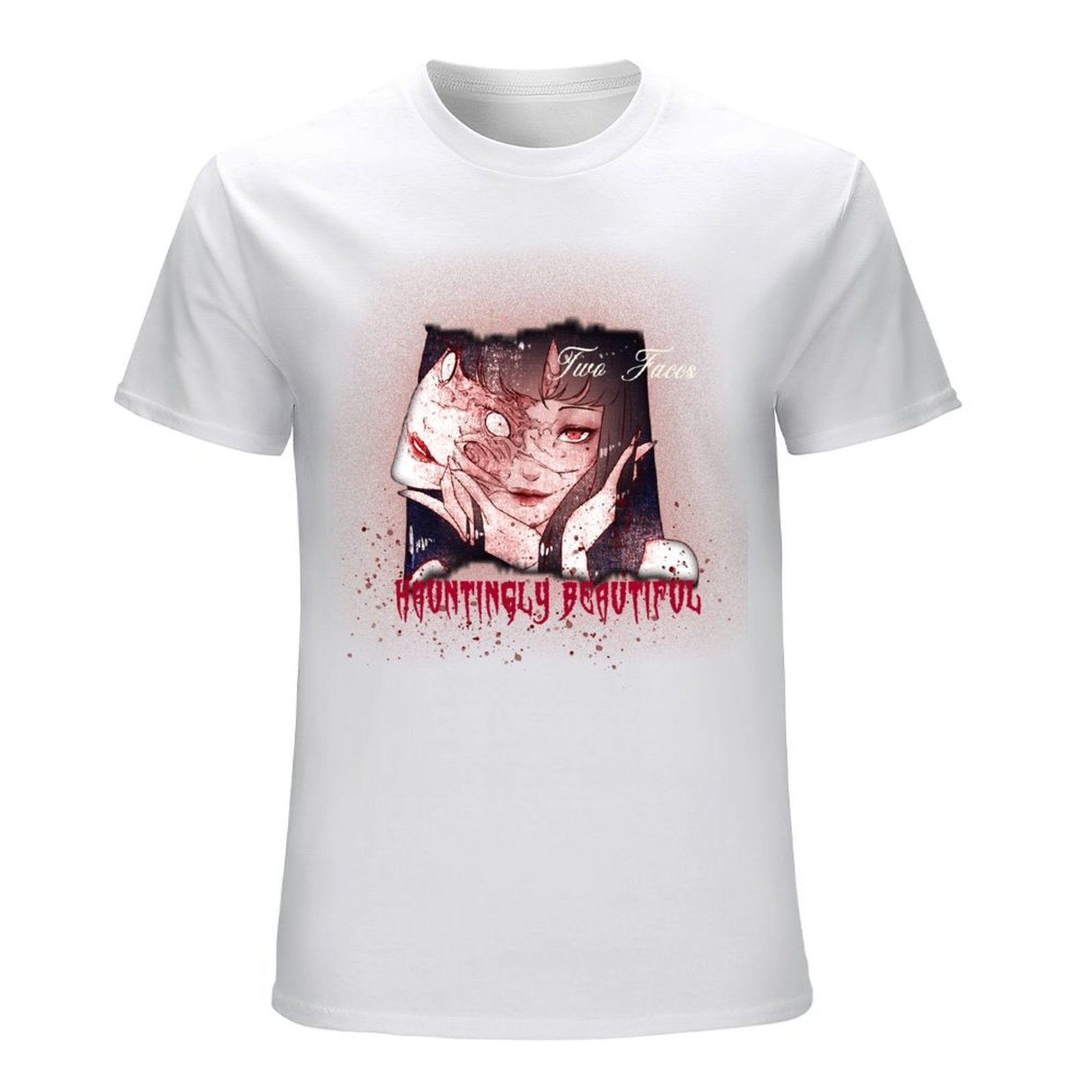 Hauntingly Beautiful Two Faces Graphic White T-Shirt