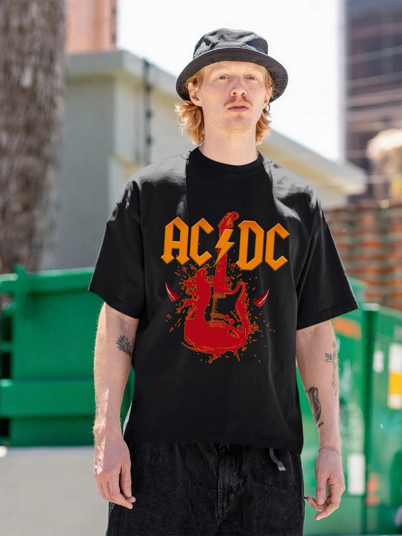 AC/DC Red Guitar Horn Graphic T-Shirt