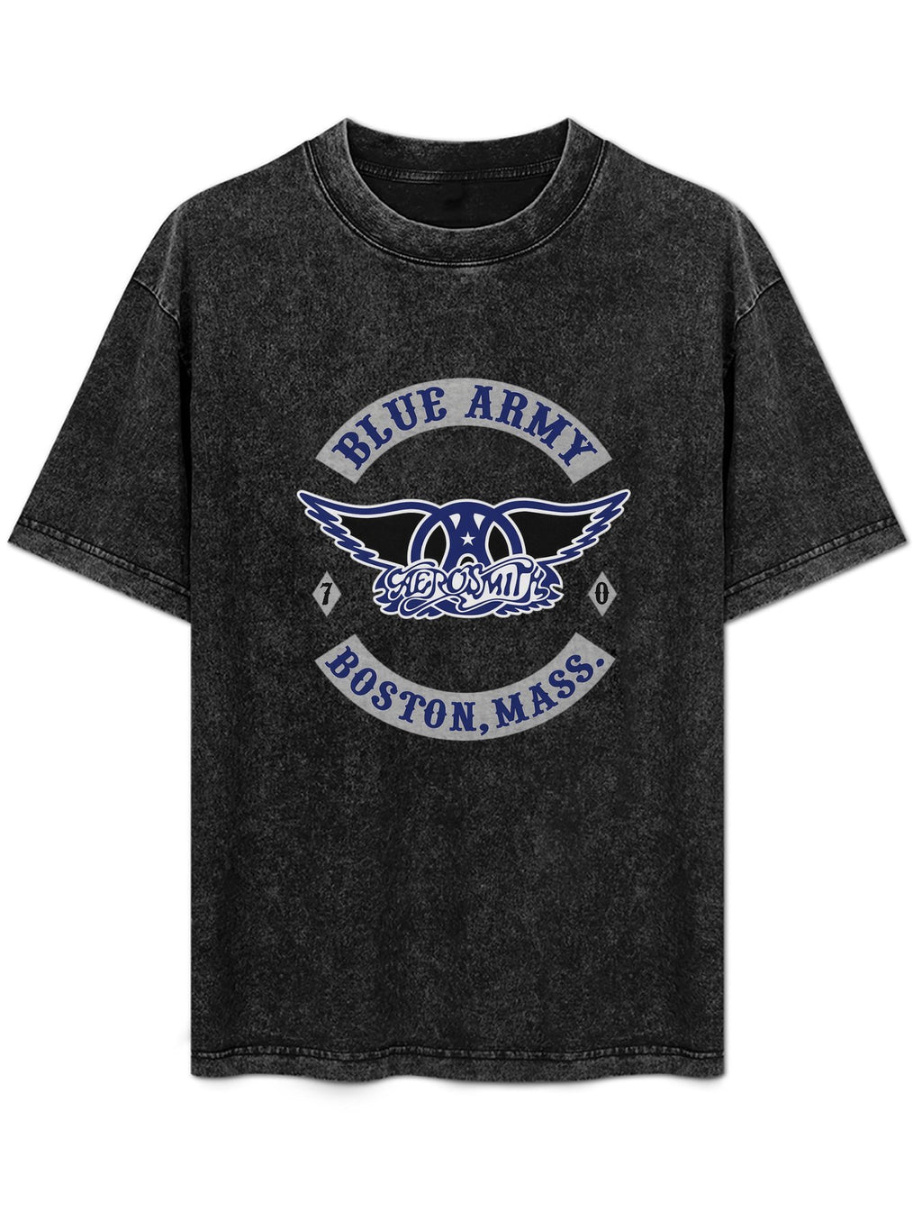 Aerosmith Blue Army Boston 1970 Winged Logo Graphic T-Shirt