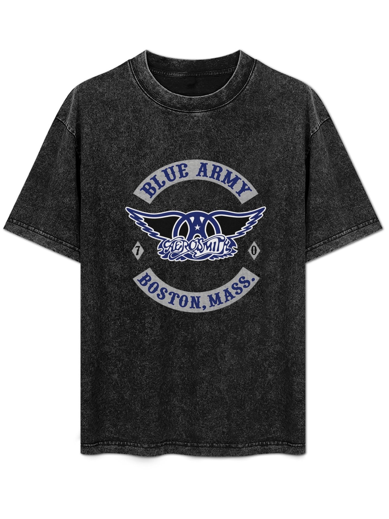 Aerosmith Blue Army Boston 1970 Winged Logo Graphic T-Shirt