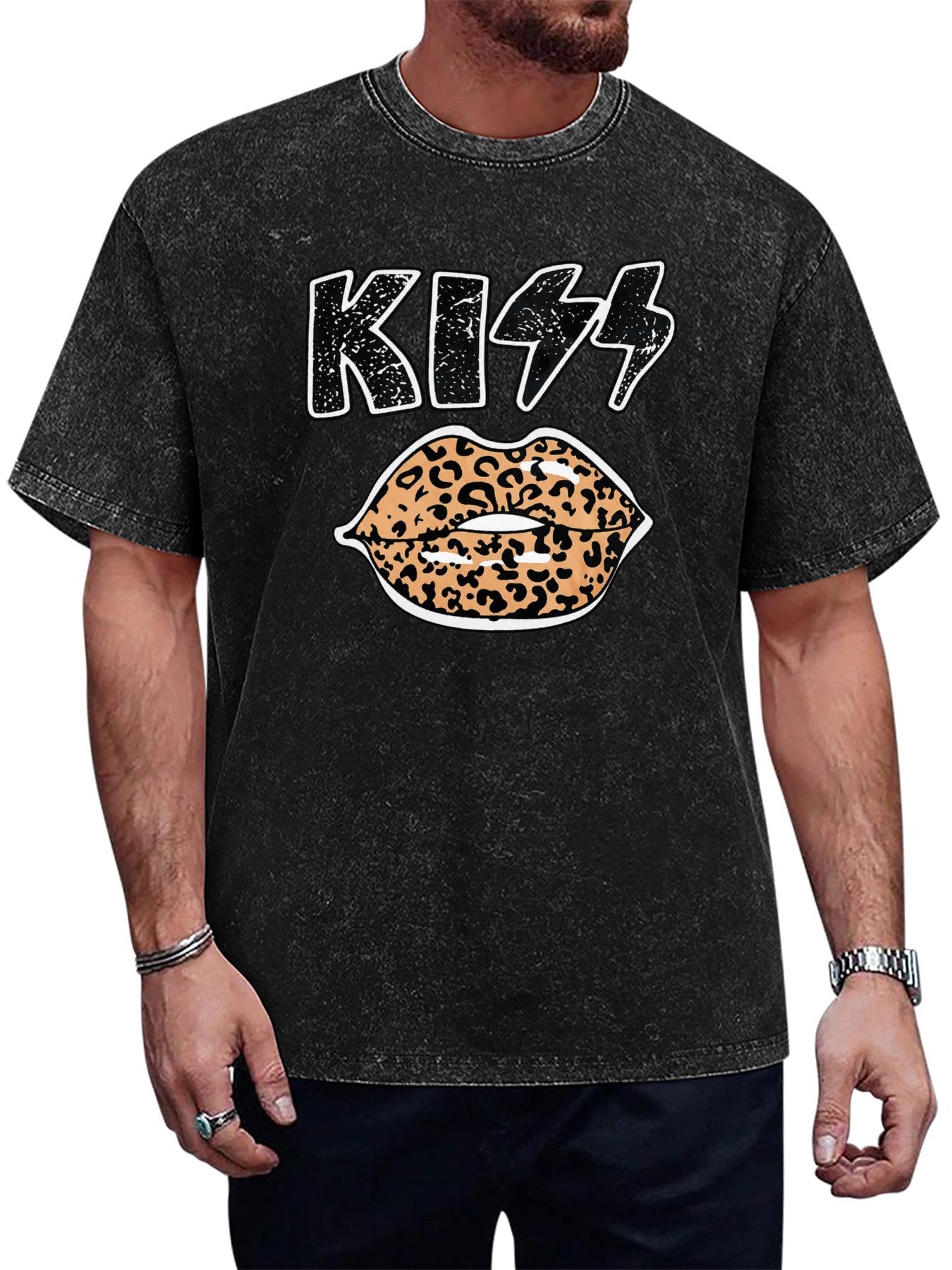 KISS Leopard Print Lips Graphic T-Shirt Main image