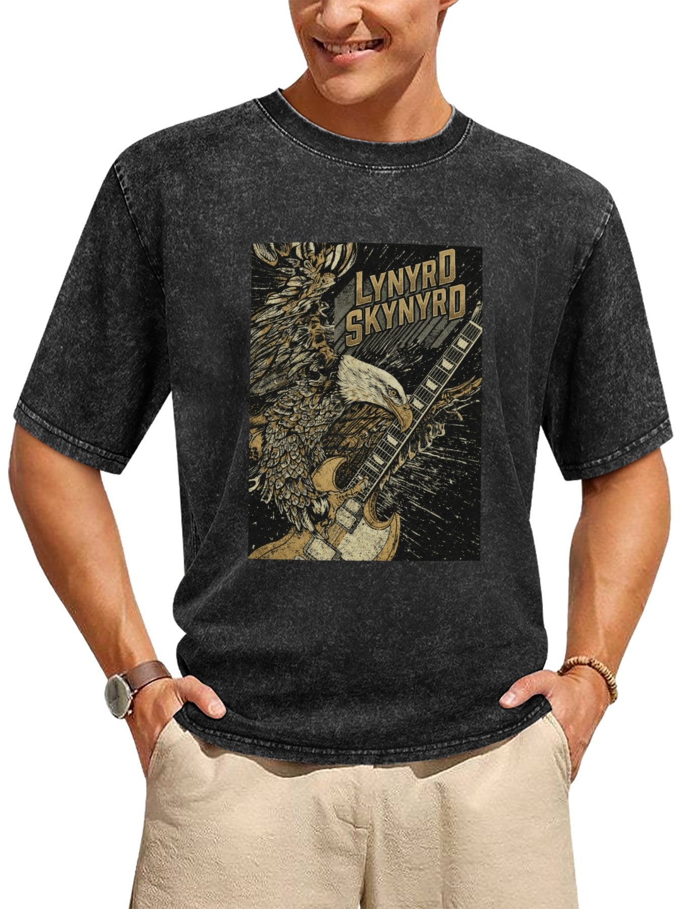 Vintage Washed Lynyrd Skynyrd Eagle Guitar Graphic T-Shirt