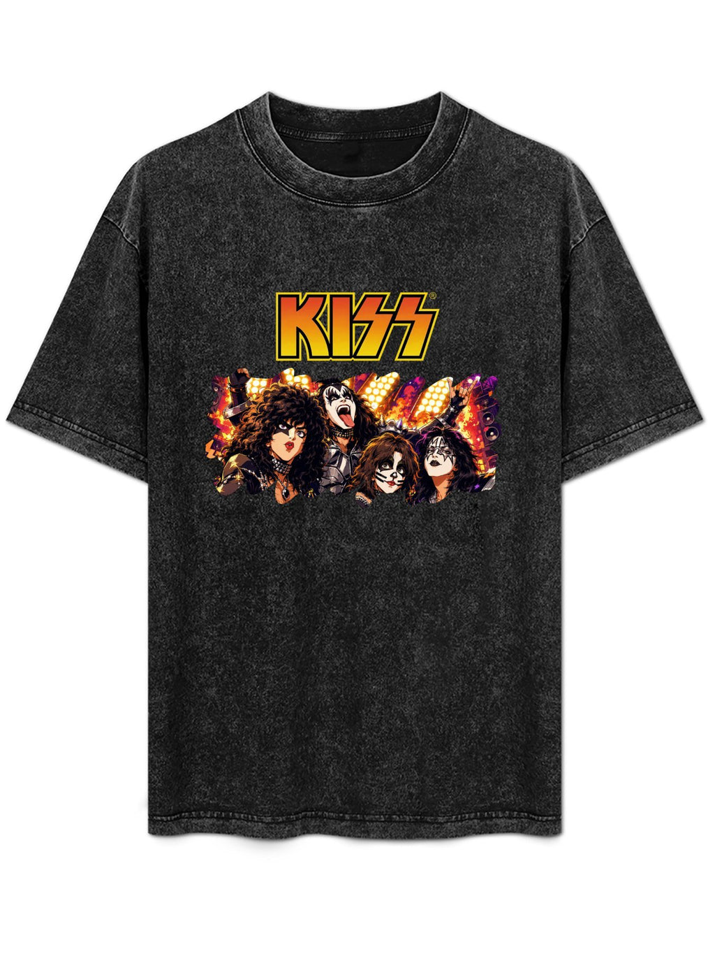 Vintage Washed KISS Band Portrait Graphic T-Shirt