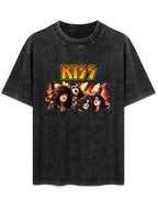 Vintage Washed KISS Band Portrait Graphic T-Shirt