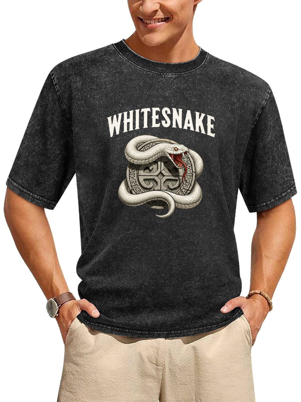 Vintage Washed Whitesnake Coiled Serpent Graphic T-Shirt