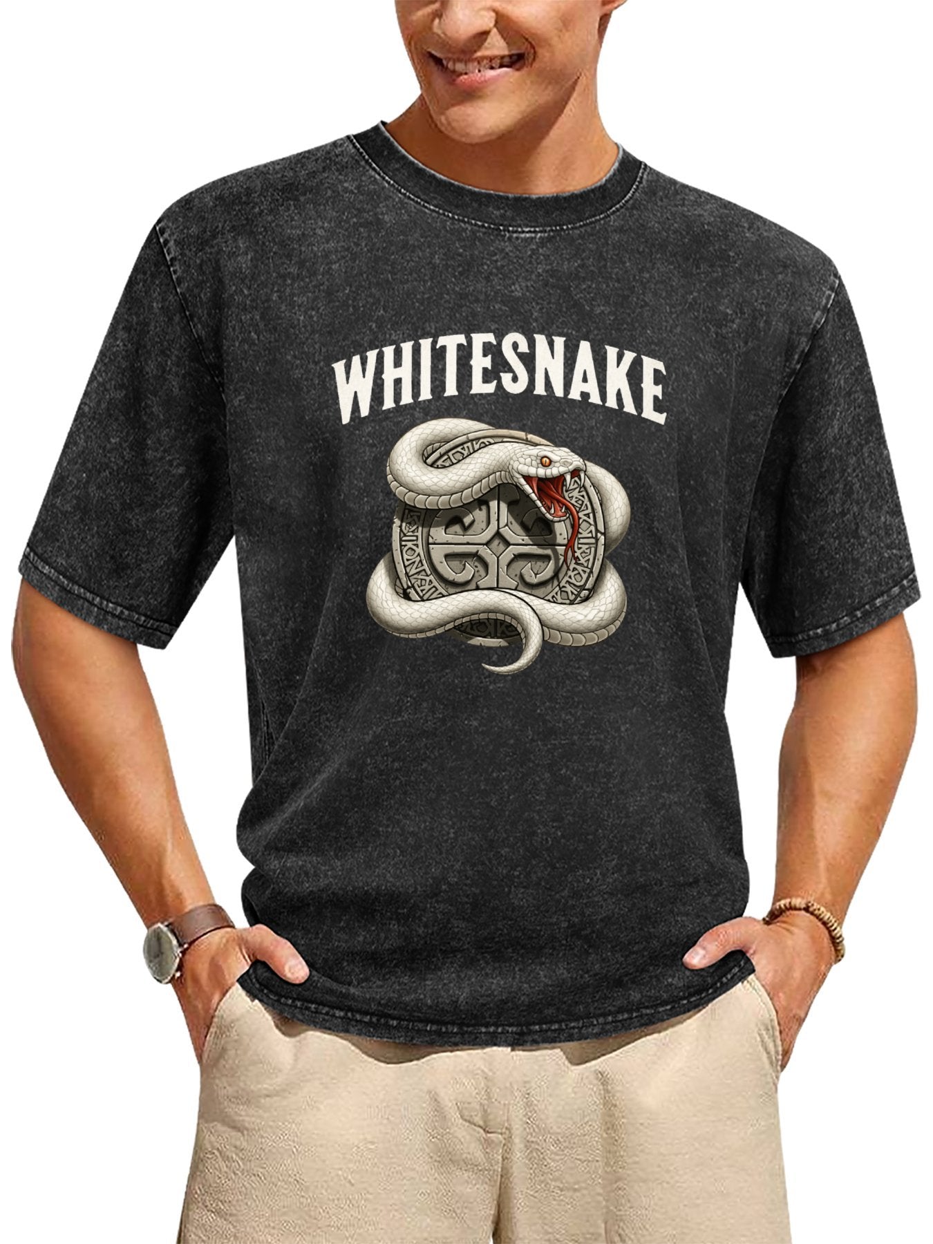 Vintage Washed Whitesnake Coiled Serpent Graphic T-Shirt