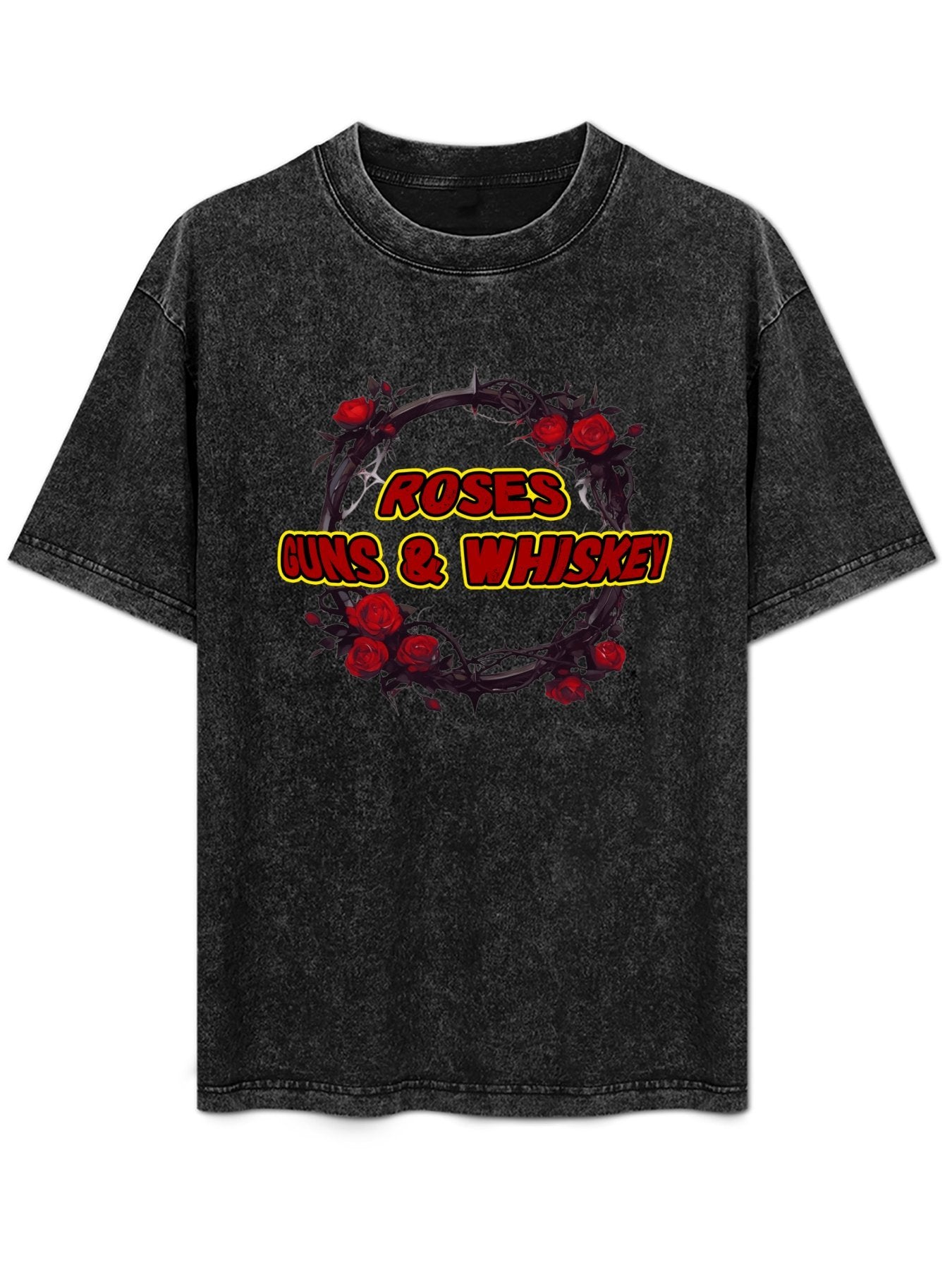 Vintage Washed Roses Guns & Whiskey Graphic T-Shirt