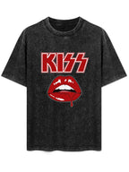 KISS Red Lips Drip Vintage Graphic T-Shirt