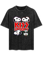 Vintage Washed KISS Snoopy Cartoon Graphic T-Shirt