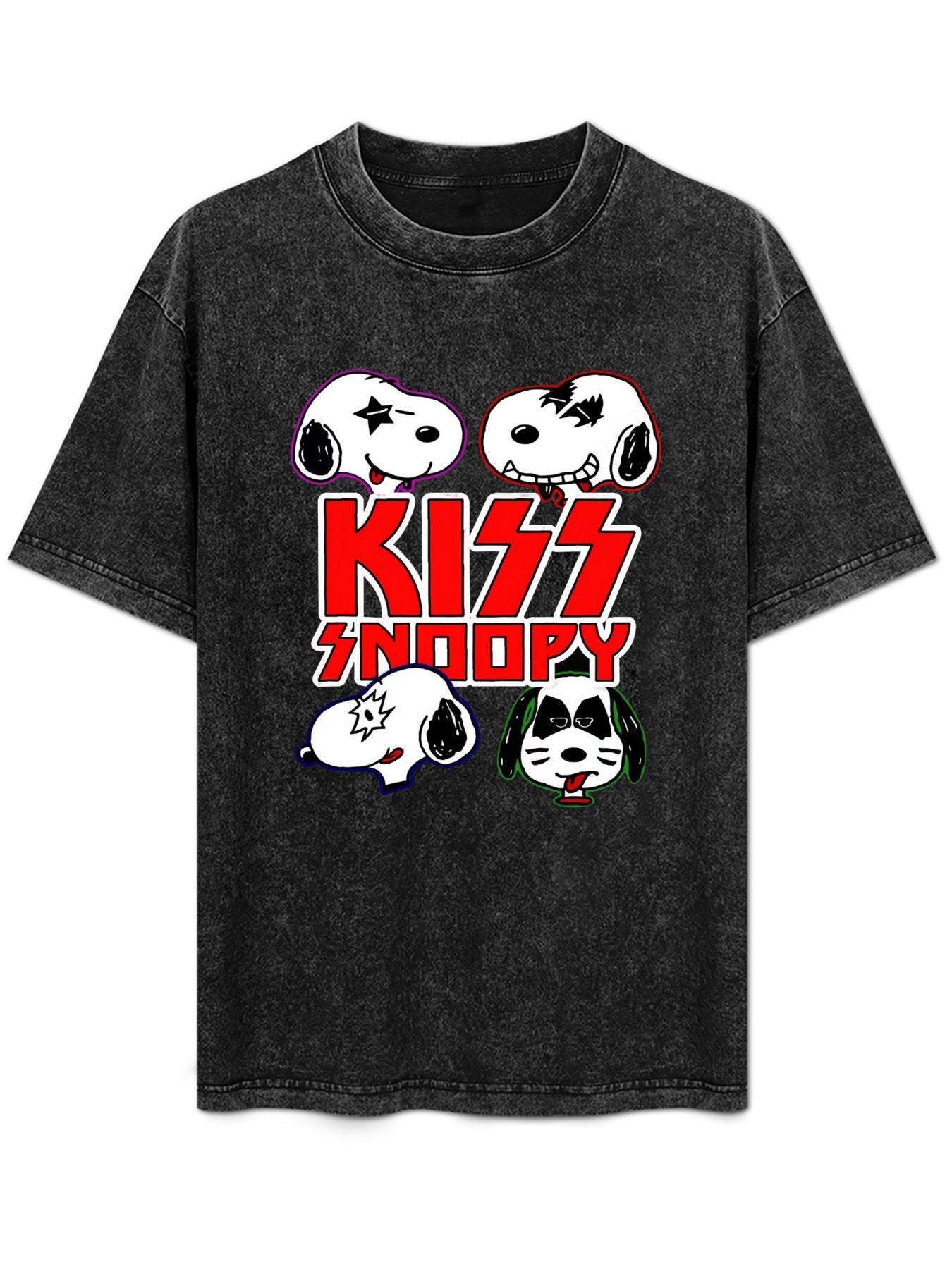 Vintage Washed KISS Snoopy Cartoon Graphic T-Shirt