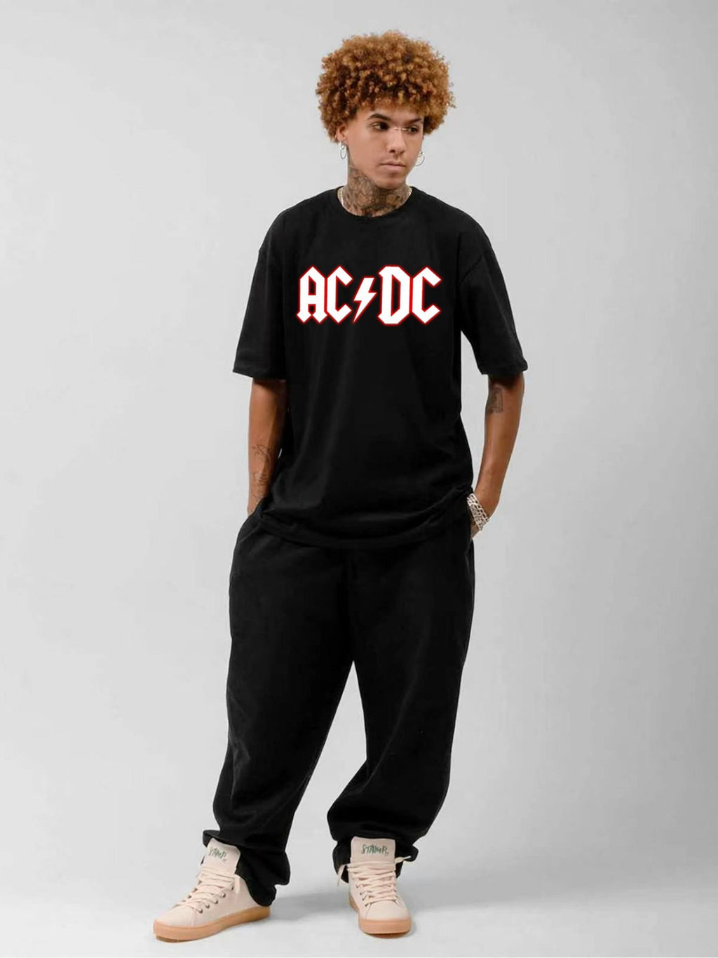 AC/DC White Red Glow Logo Graphic T-Shirt