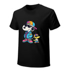 Cool Cartoon Dog and Bird Graphic Black T-Shirt