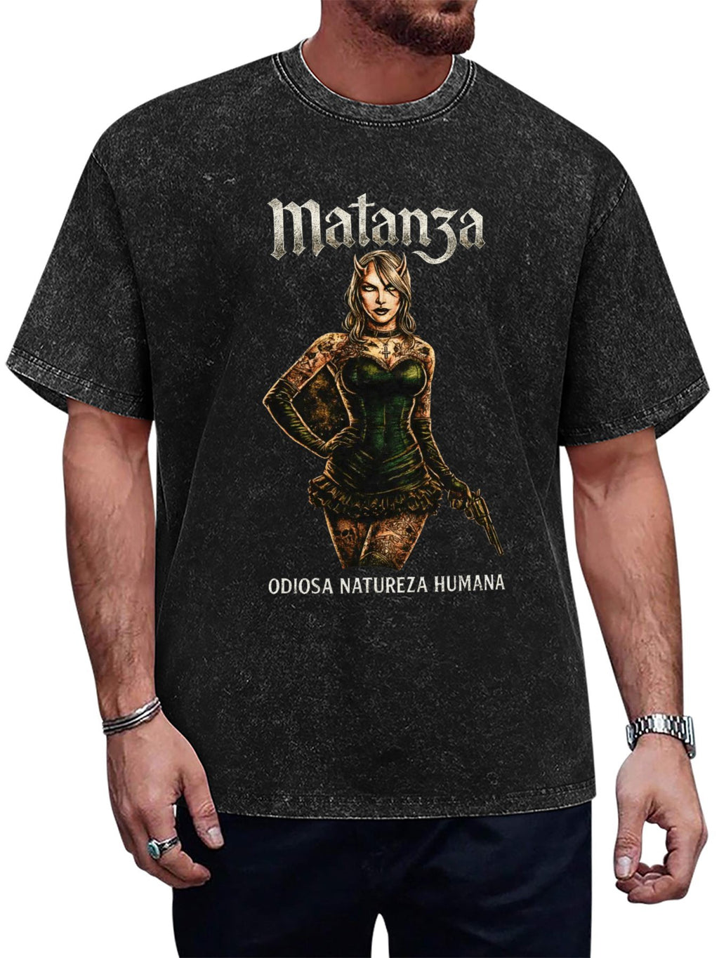 Vintage Washed Matanza Odiosa Natureza Humana Graphic T-Shirt