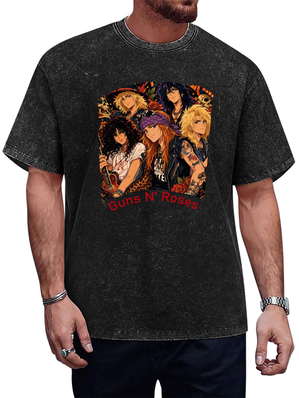 Vintage Washed Guns N' Roses Anime Band Graphic T-Shirt