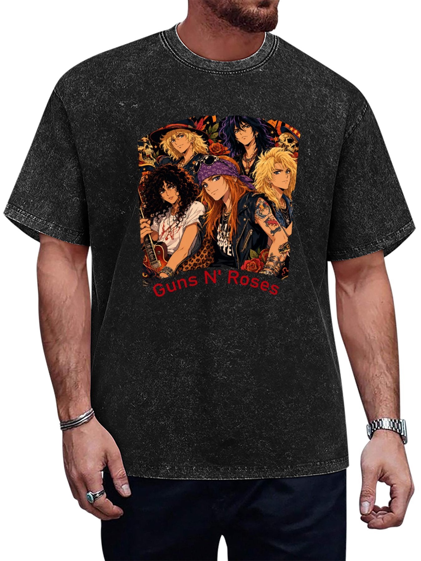 Vintage Washed Guns N' Roses Anime Band Graphic T-Shirt