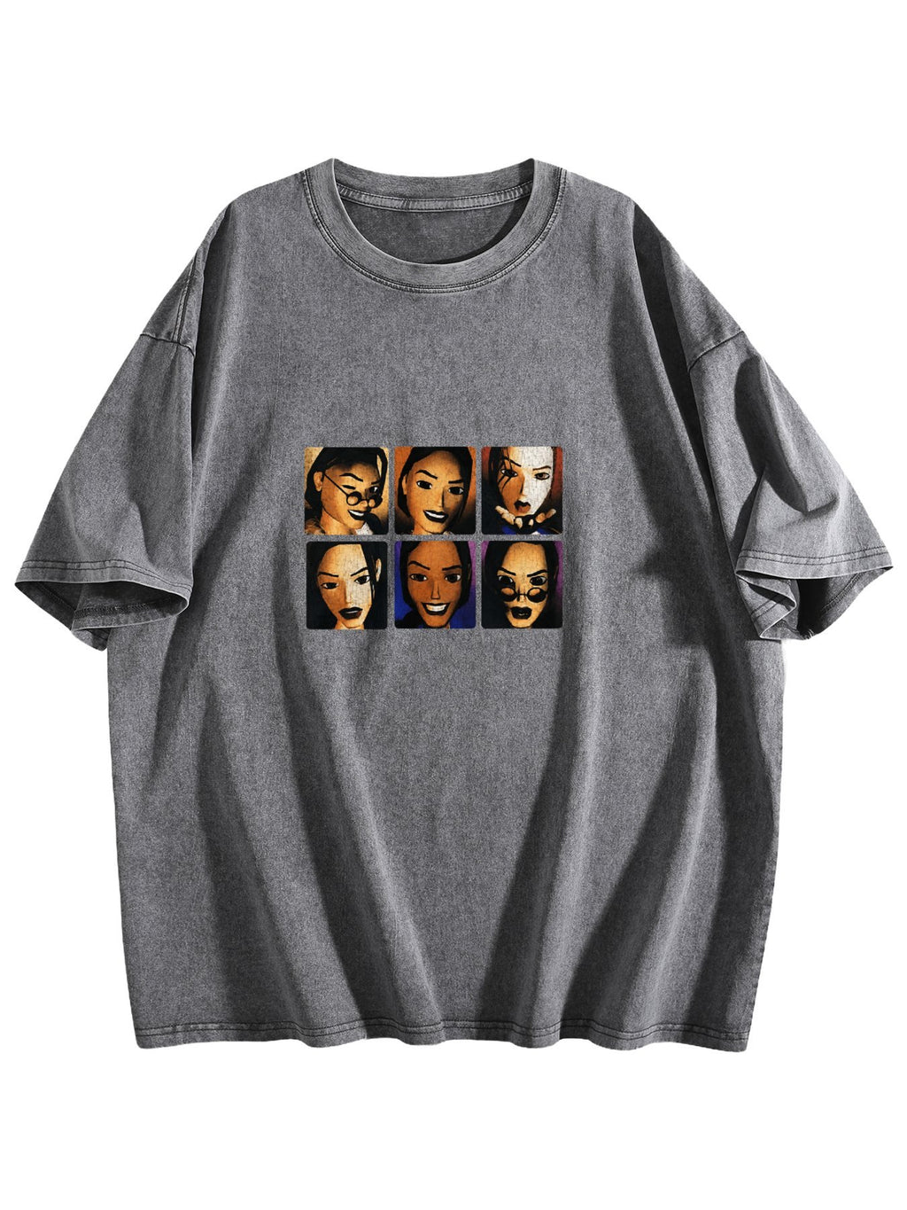 Retro Character Collage Washed Graphic T-Shirt